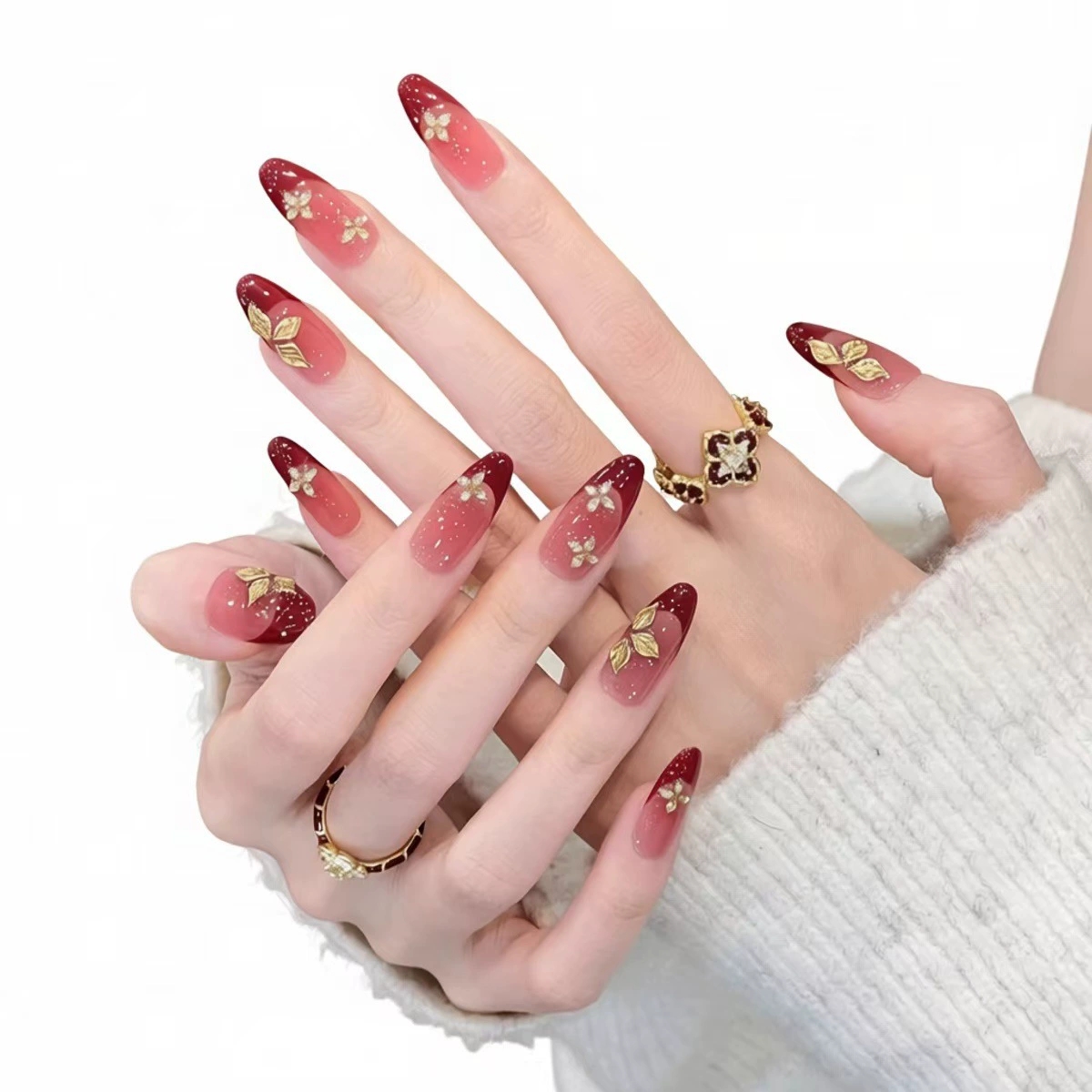 Nail Art Red Wine - Ongles à presser dégradés rouge bordeaux,