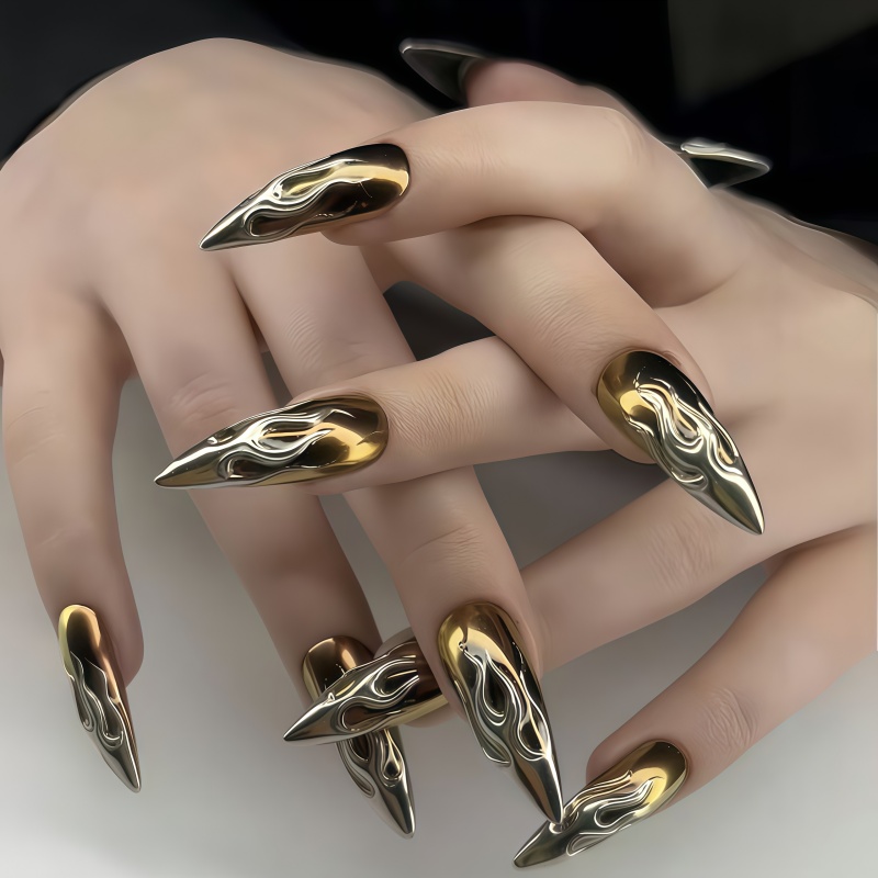 Nail Art Gold - 24 faux ongles 3D effet miroir