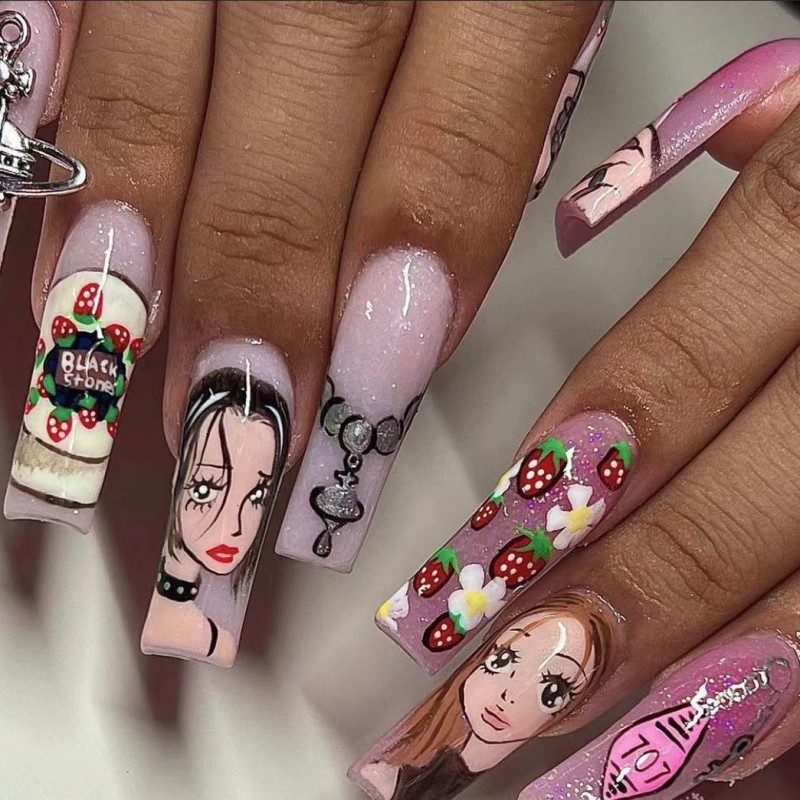 Nail Art Y2K - Faux ongles mi-longs pour femmes, motif
