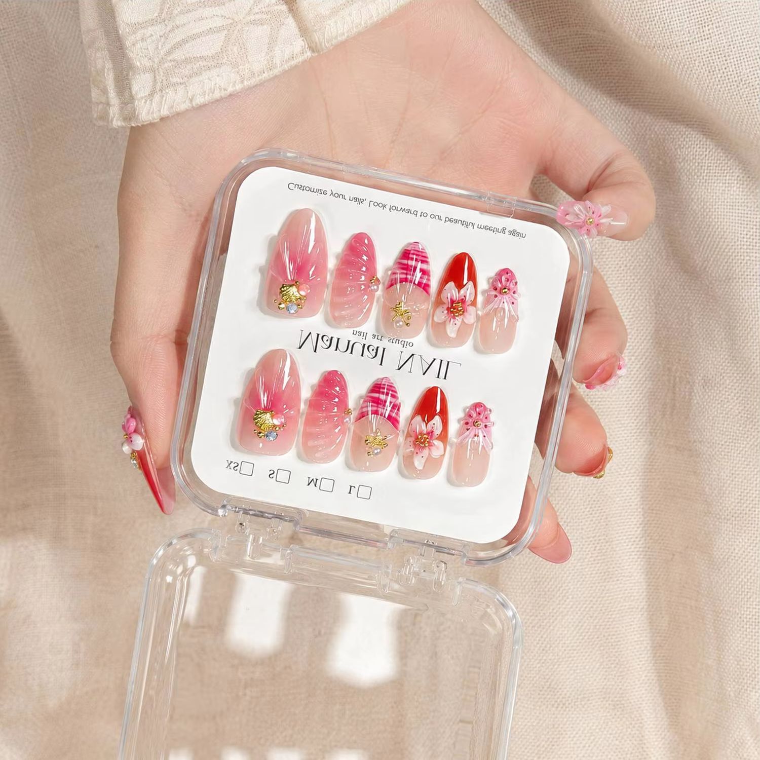 Nail Art Ombre Pink - 1 Boîte d'ongles press-on en gel