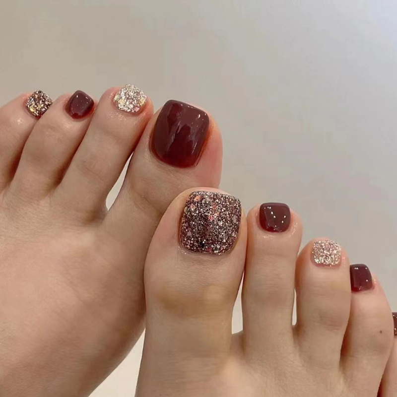 Nail Art Red Wine - 24 faux ongles de pieds courts