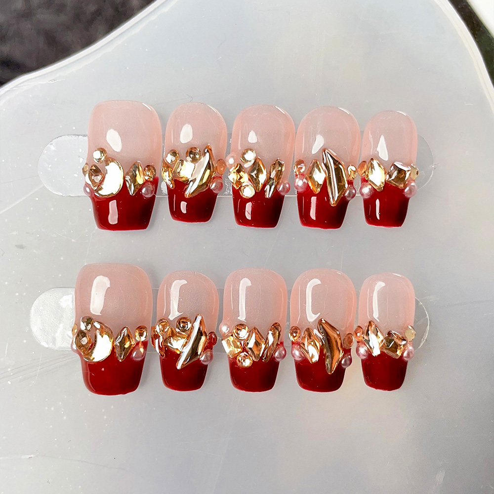 Nail Art Red Wine - Kit de 10 faux ongles trapézoïdaux