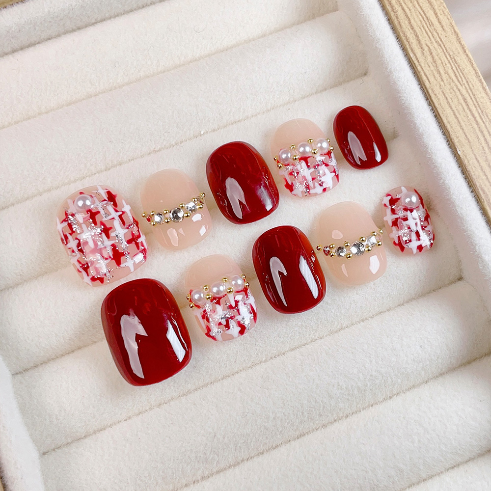 Nail Art Red Wine - Kit de 10 faux ongles courts