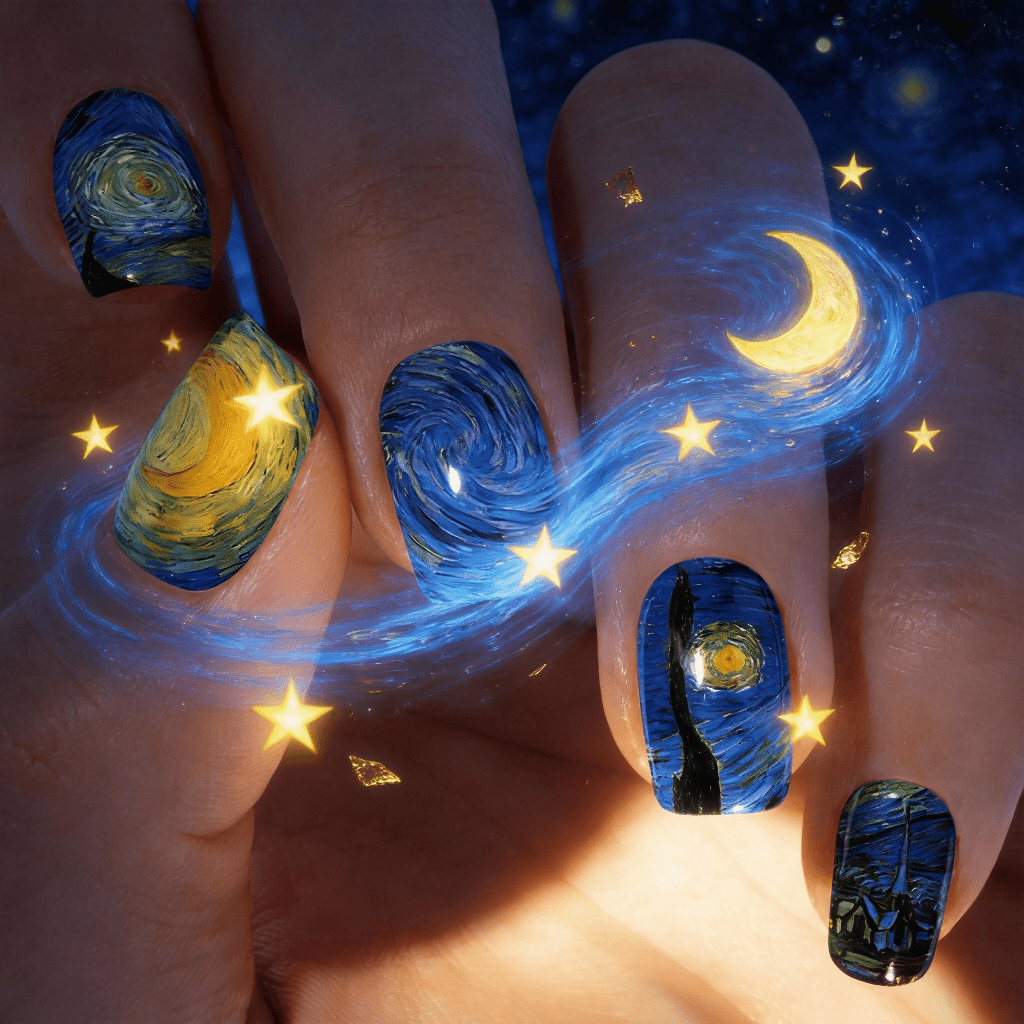 24 faux ongles carrés moyens v - Nail Art Van Gogh avis et prix