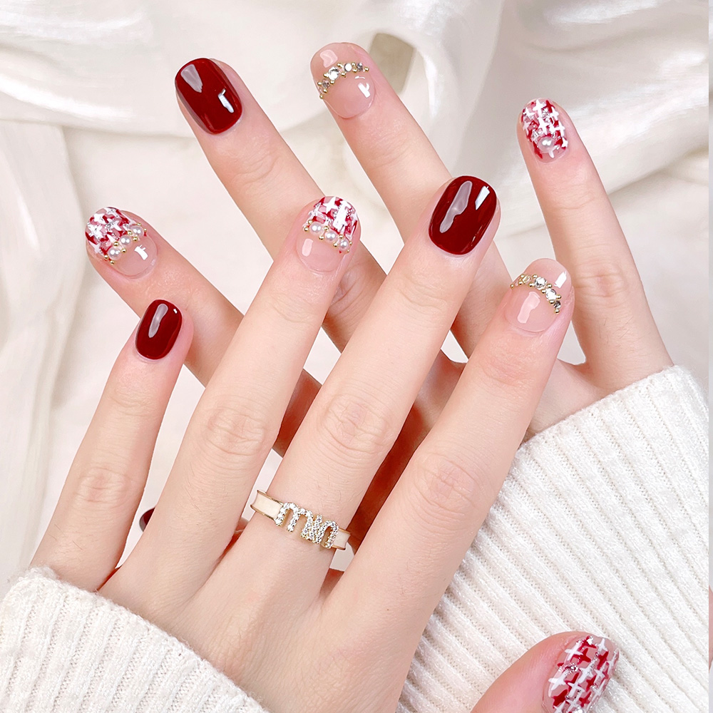Kit de 10 faux ongles courts c - Nail Art Red Wine avis et prix