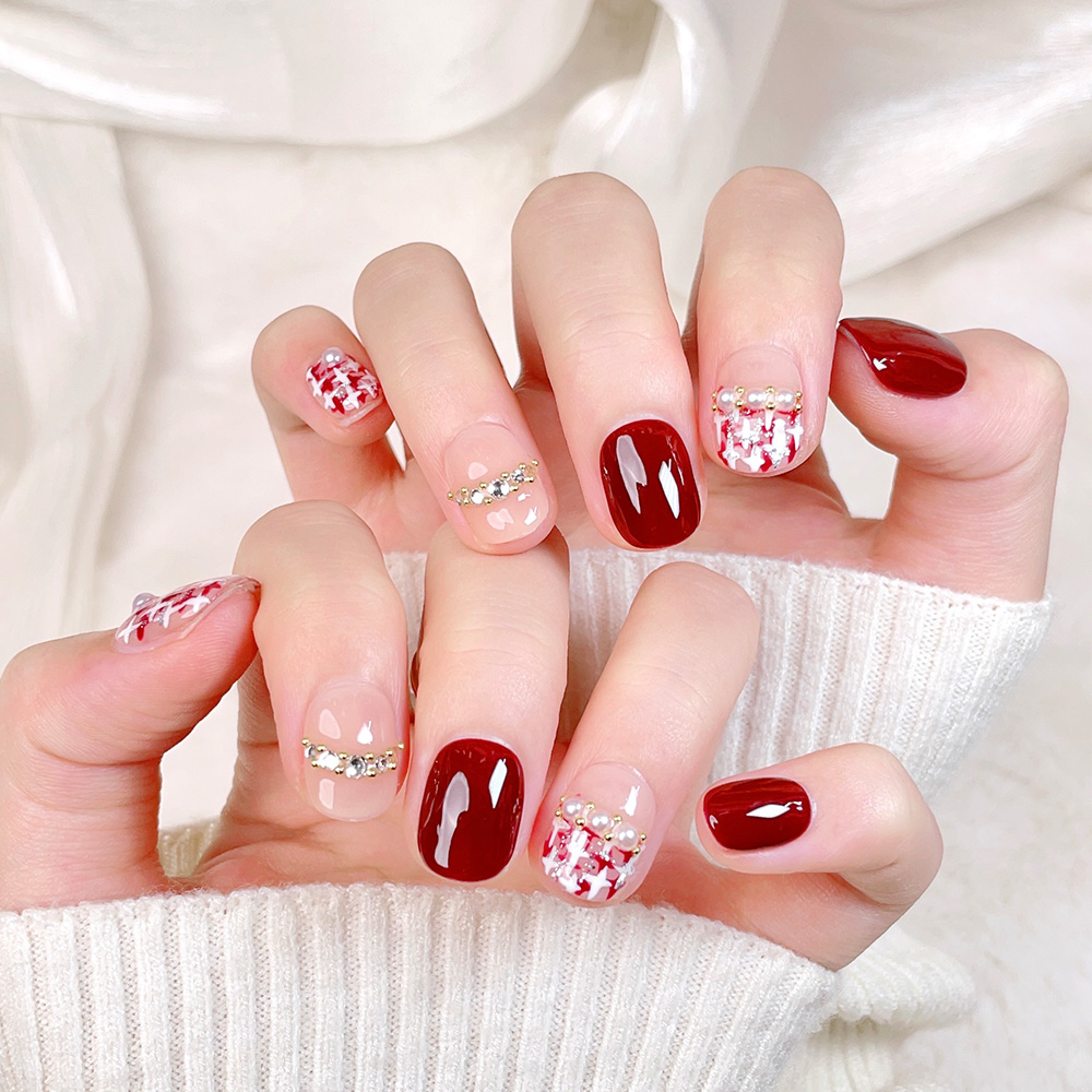 Kit de 10 faux ongles courts c - Nail Art Red Wine avis et prix