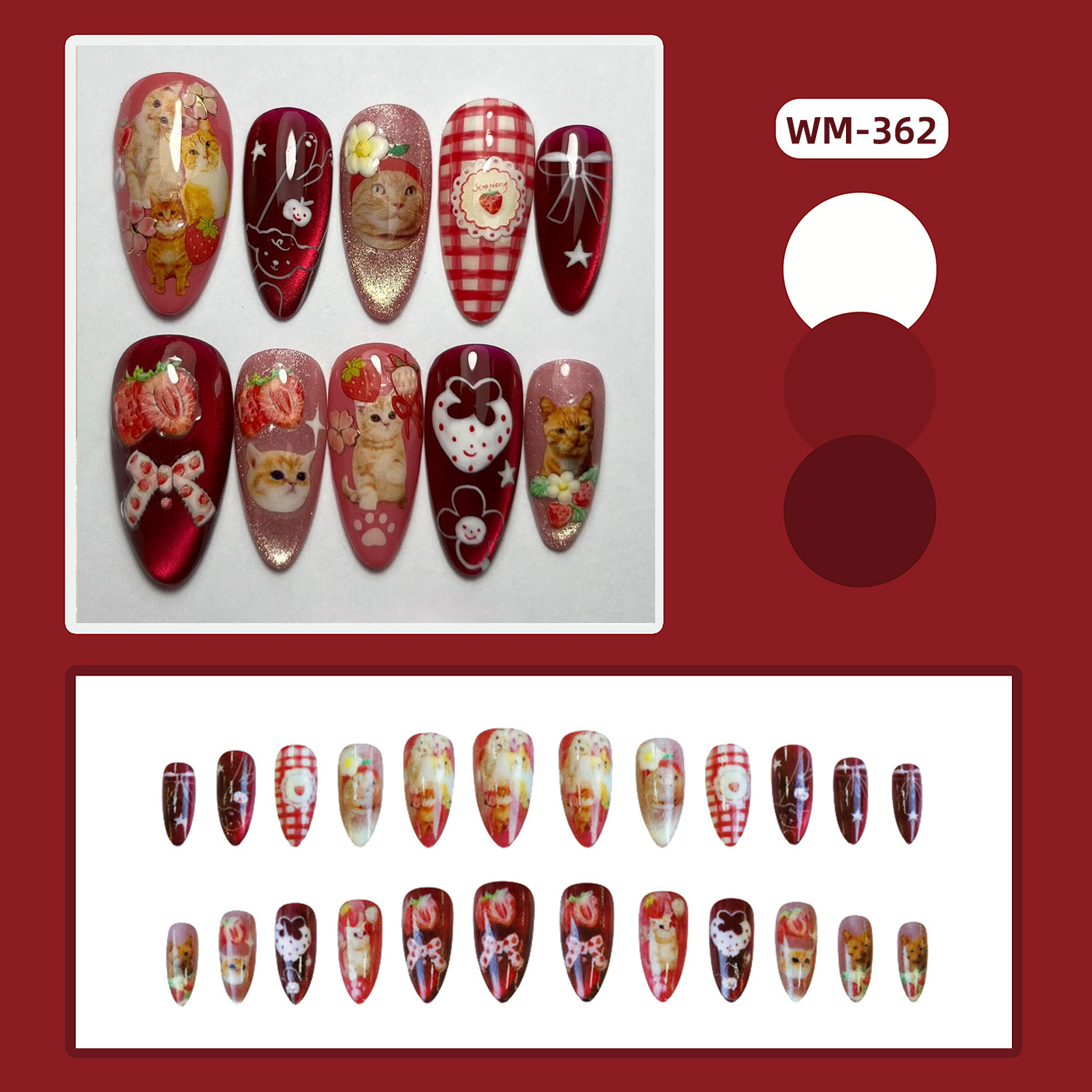 24 pièces fraise oeil de chat  - Nail Art Y2K avis et prix